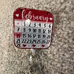 Red February Calendar Badge Reel Lanyard Valentine’s Day Theme Cute ID Holder